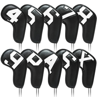 Big Number Golf Iron Covers Set - 10pcs Golf Club Head Covers for Irons - Golf Club Case Headcovers (Black or White Base)