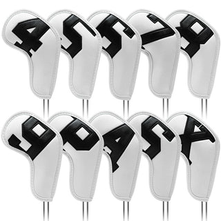 Big Number Golf Iron Covers Set - 10pcs Golf Club Head Covers for Irons - Golf Club Case Headcovers (Black or White Base)